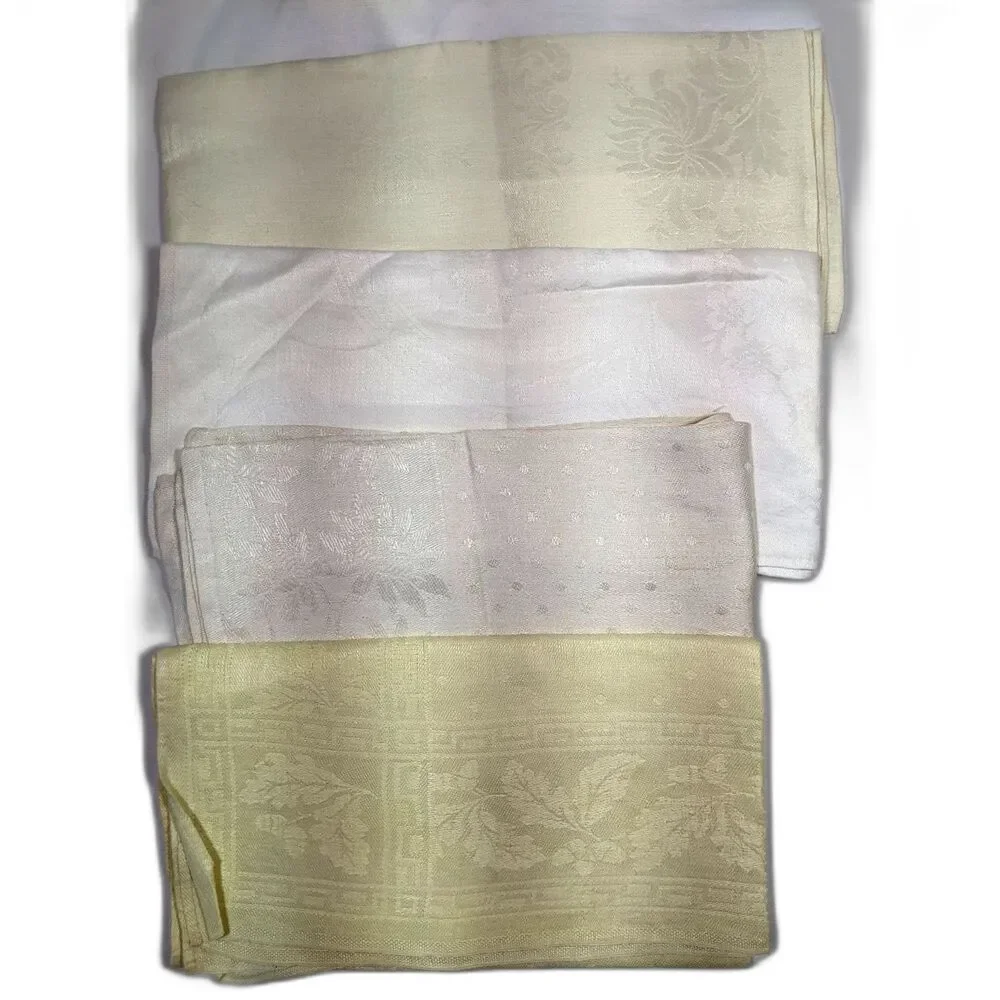 Lot Of 4 Misc Linen Napkins Jacquard Damask Cream White Use Or Cut Cutter 1930s
